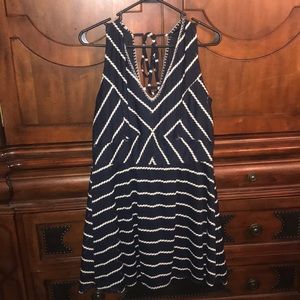 Striped V-Neck Mini Dress with Halter Tie